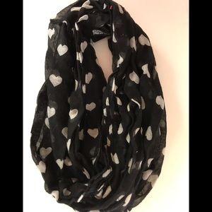 Black Scarf with white hearts